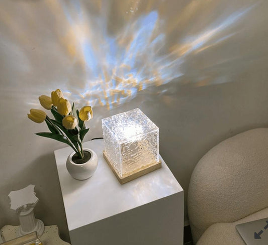 Dynamic Rotating Water Ripple Night Light Flame Crystal Lamp