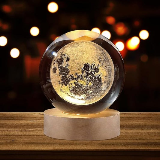 1 Pc USB LED Galaxy Crystal Ball Lamp | 3D Planet Moon Night Light | Bedroom & Party Home Decor | Kids Birthday Gift (Moon Shape Only)