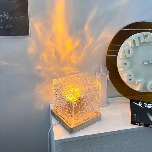 Dynamic Rotating Water Ripple Night Light Flame Crystal Lamp